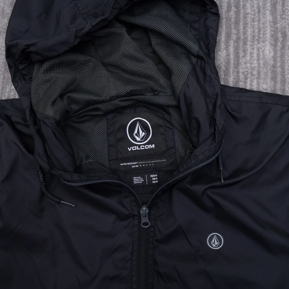 Volcom Ermont Windbreaker Jacket Mens Medium Black Water Resistant Hooded Zip Up